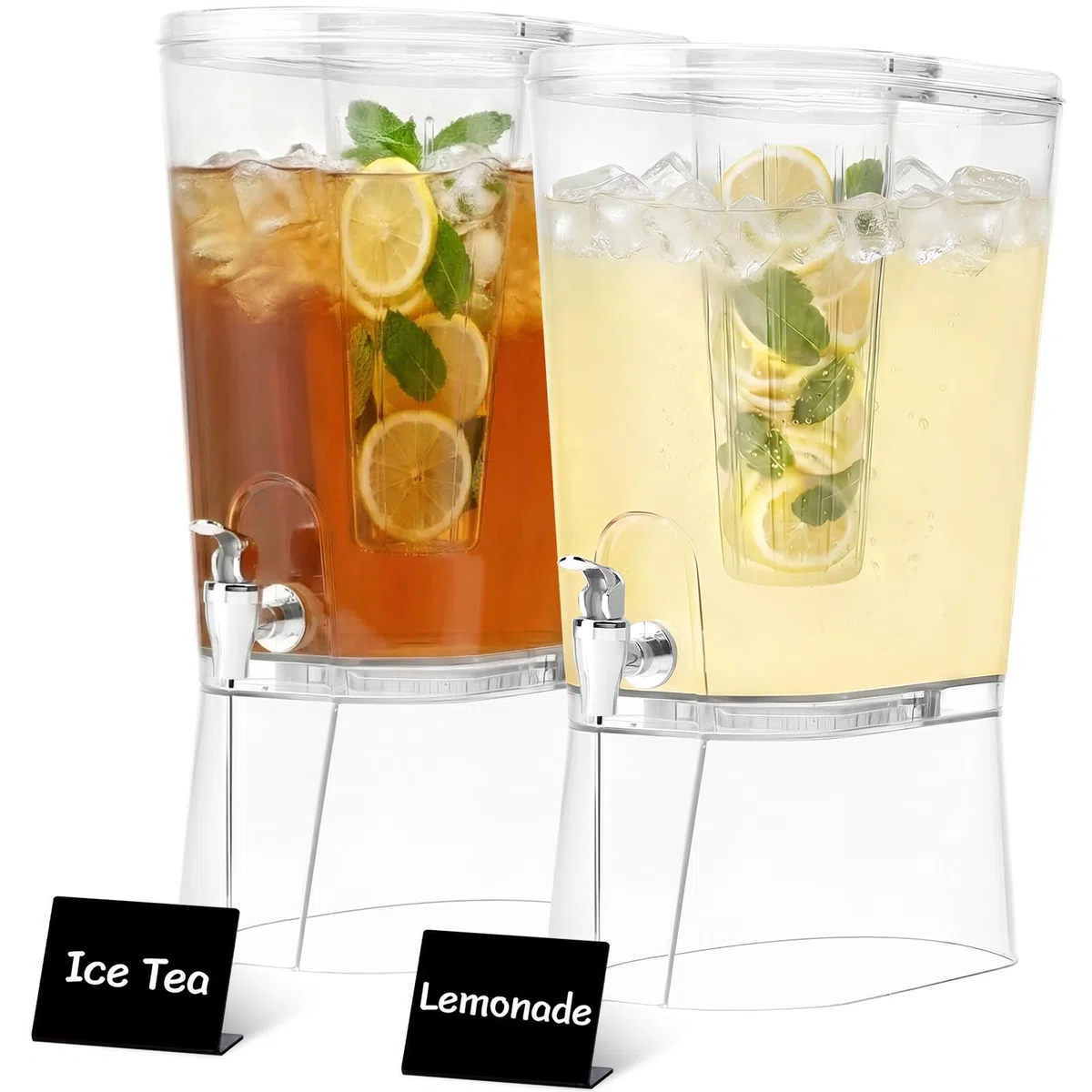 Lifewit 8L Grande Dispensador de Bebidas con Grifo, Dispensador Bebida de Plástico con Filtro y Letreros Borrables, Jarra Agua para Cócteles,Jugos, Limonada y Té, 30 x 38 cm, Juego de 2 (en 1 Paquete)