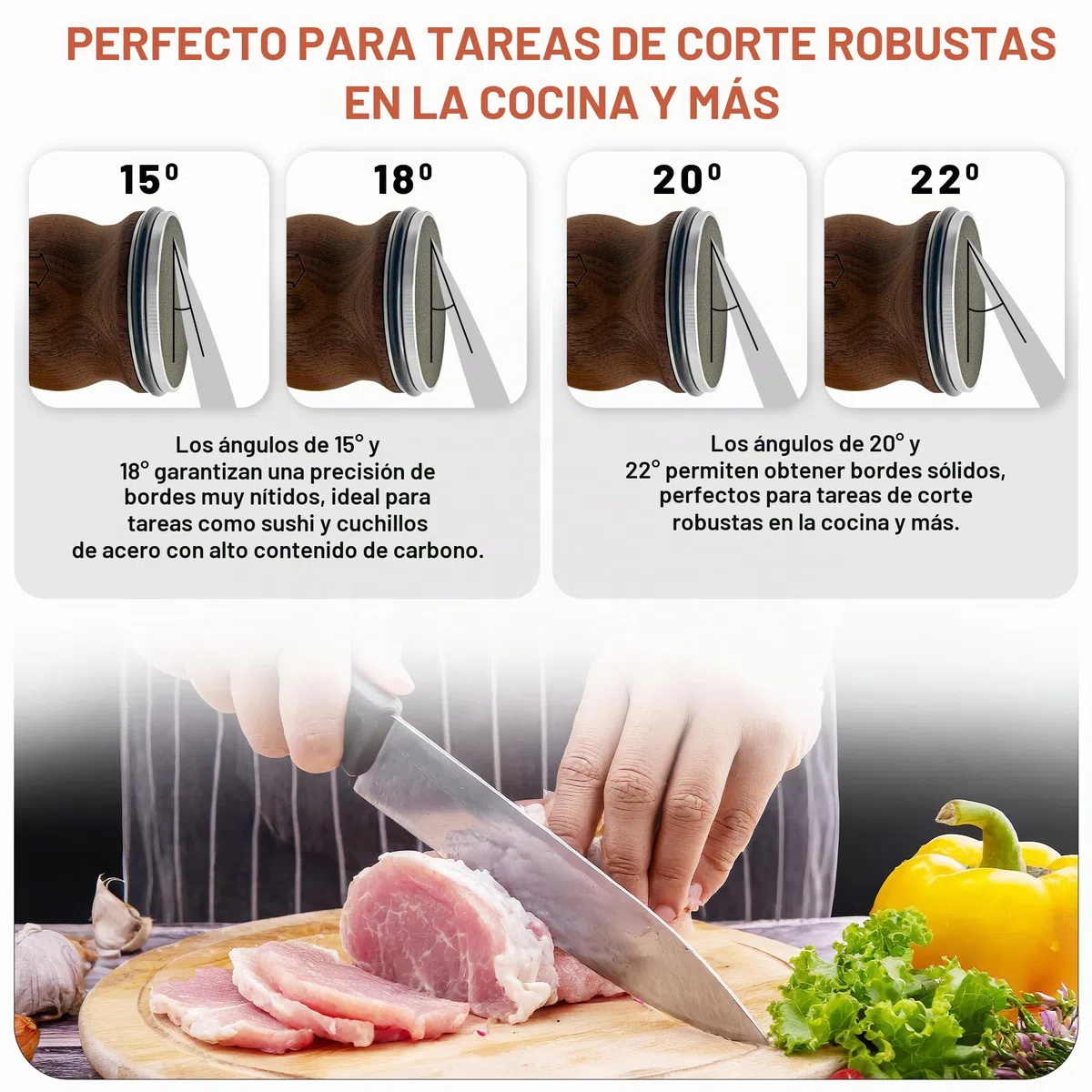 Afilador de cuchillos con ruedas, afilador magnético multiángulo, afilador de cuchillos profesional, afilador cuchillos de diamante y cerámica, ofrece un afilado de 15 a 22 grados (MARCA FRANCESA).