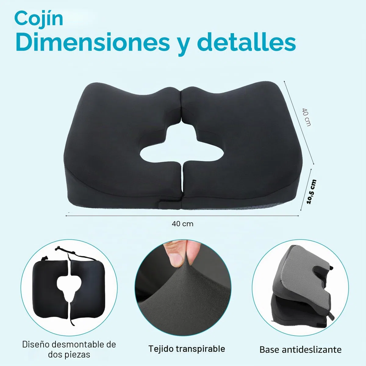 Cojín Hemorroides, Cojín para Coxis, Cojín de Espuma Viscoelástica, Cojín Antiescaras con Abertura en T, Plegable y Transpirable, para Silla Oficina, Asiento Coche y Soporte Diario