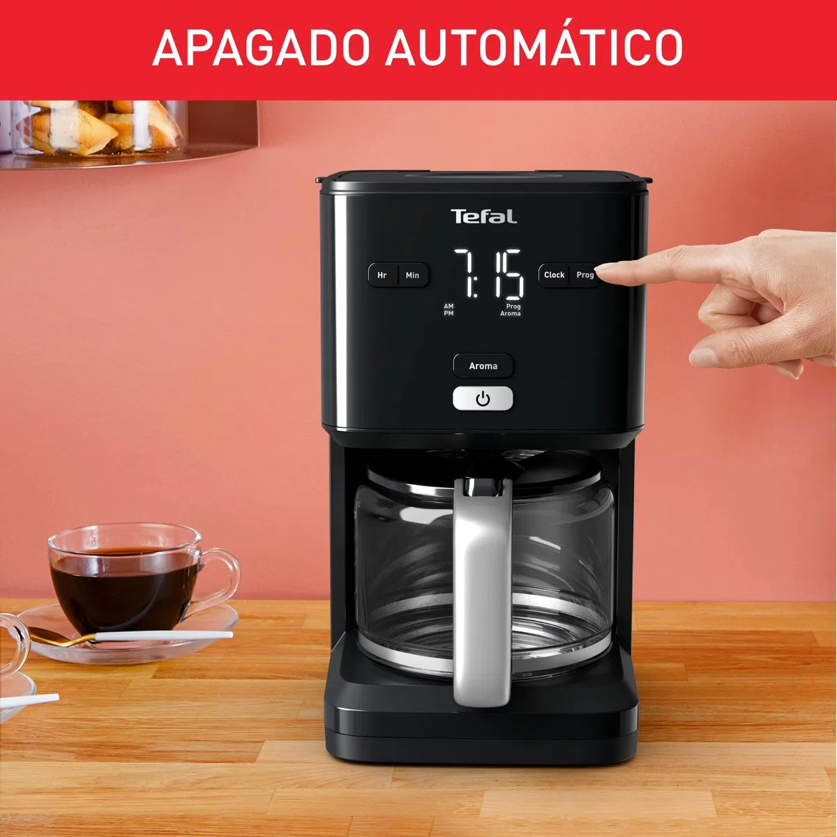 Tefal Smart N Light Cafetera Filtro, Cabezal de Extracción Extragrande, Programable 24h, Función Aroma, Apagado Automático en 30 minutos, Antigoteo, Capacidad de 1.25L, Color Negro, CM600810