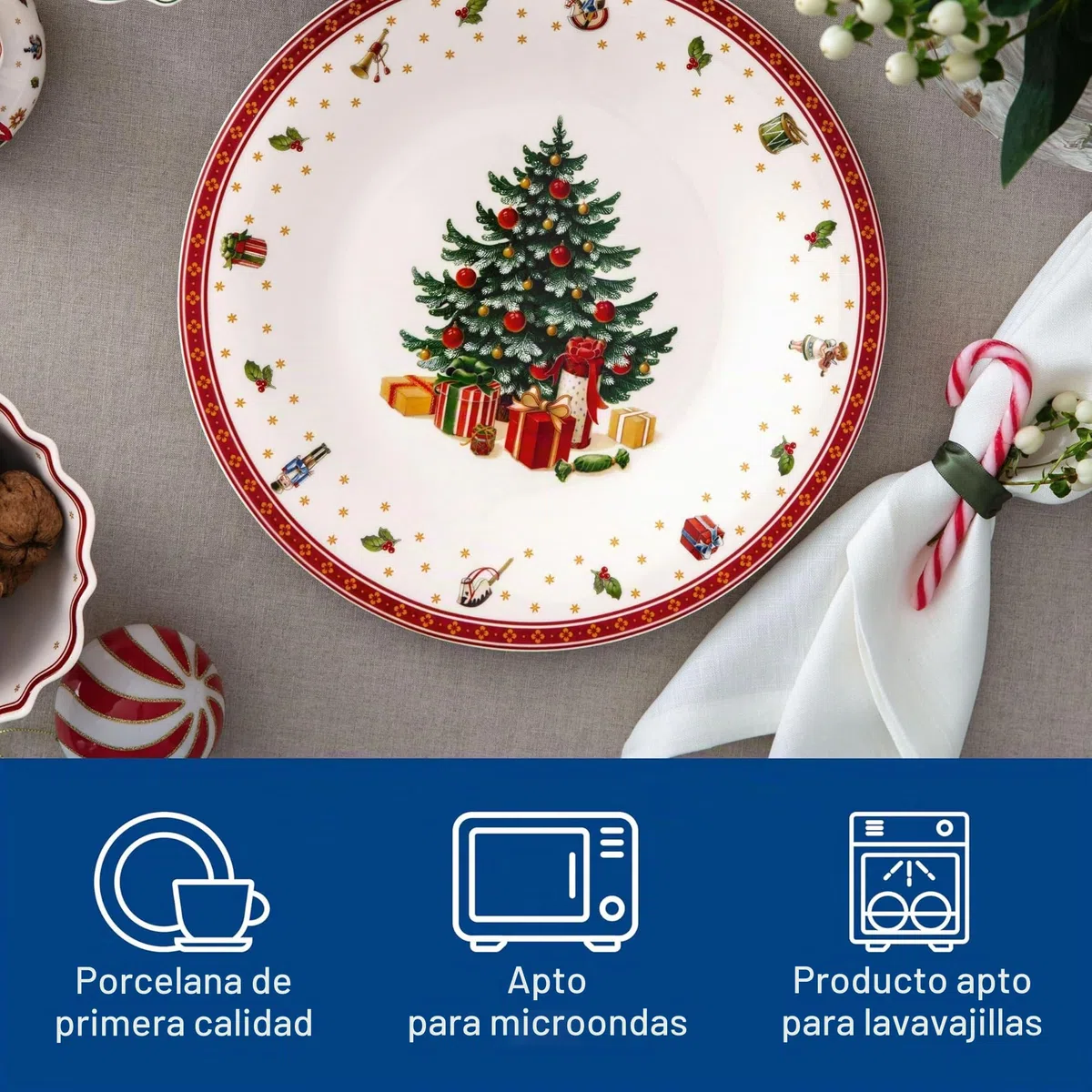 Villeroy & Boch – Toy's Delight Specials plato de presentación, plato grande para pizza, tartas, plato de servicio de porcelana, vajilla navideña, 30 cm Ø, apto para lavavajillas y microondas