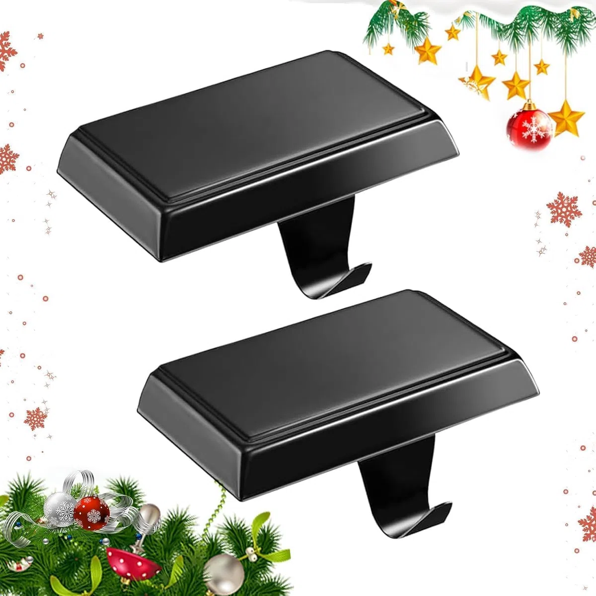 Bases de soporte para calcetines de Navidad, ganchos para colgar calcetines de repisa, ganchos para chimenea, perchas con peso para decoración navideña (2 negros, 2)