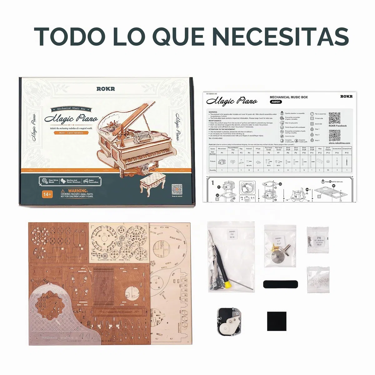 ROKR Puzzle 3D Madera Maquetas para Construir Adultos Rompecabezas Caja Musical Mágico de Piano Mecánico, Juegos de Construcción de Modelos Mecánicos, Manualidades para Adultos, Magic Piano