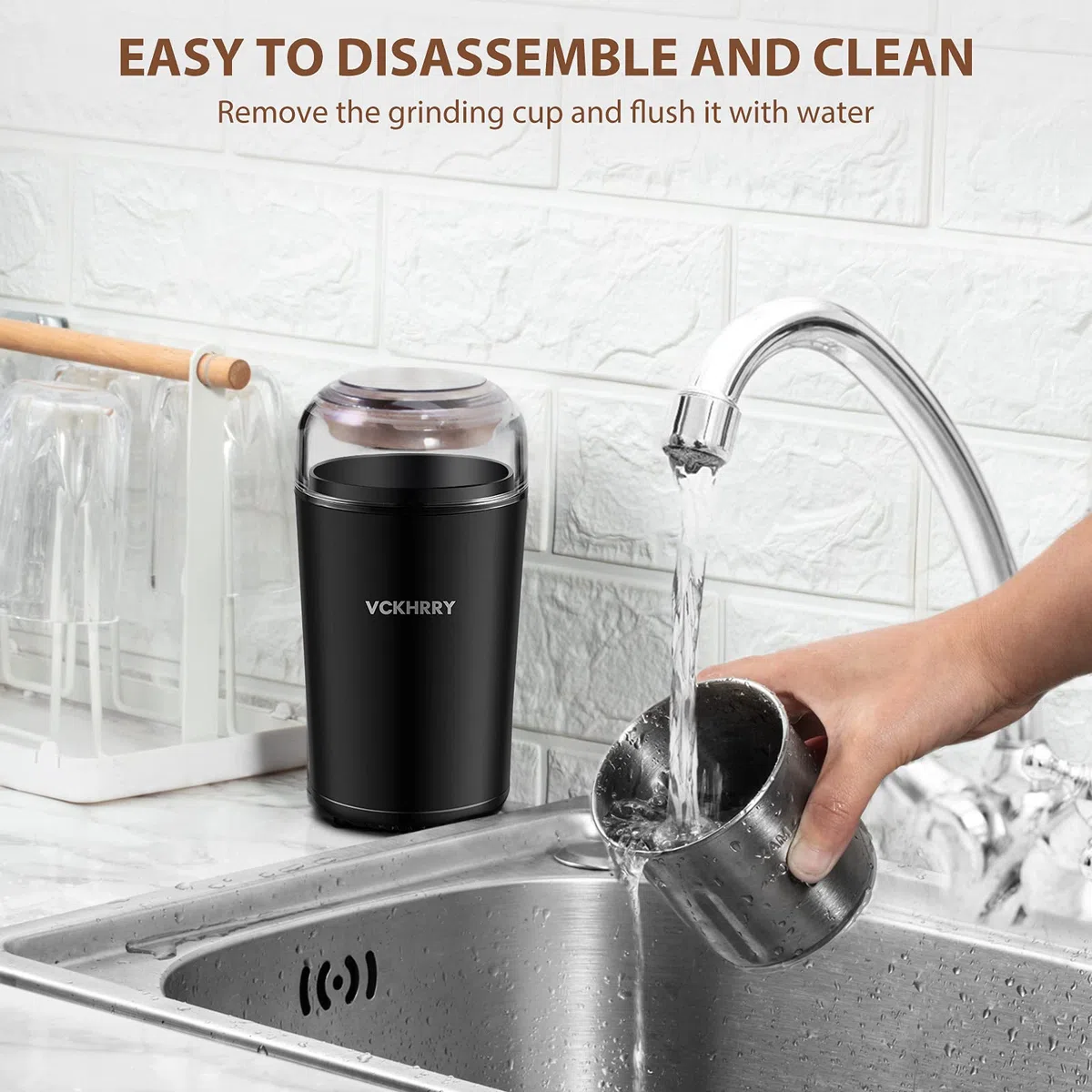 Molinillo de Café Eléctrico 400W Molinillo de especias 100g Recipiente y Lavable Extraíble 4 Cuchillas de acero Inoxidable Café en Grano Especias Frutos Secos