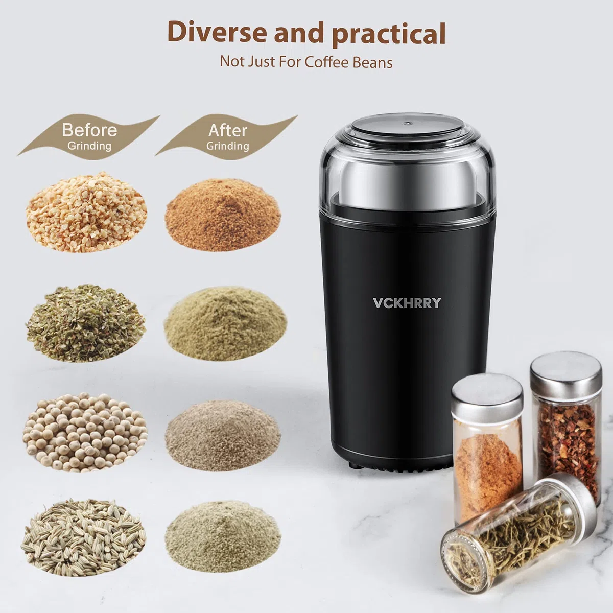 Molinillo de Café Eléctrico 400W Molinillo de especias 100g Recipiente y Lavable Extraíble 4 Cuchillas de acero Inoxidable Café en Grano Especias Frutos Secos