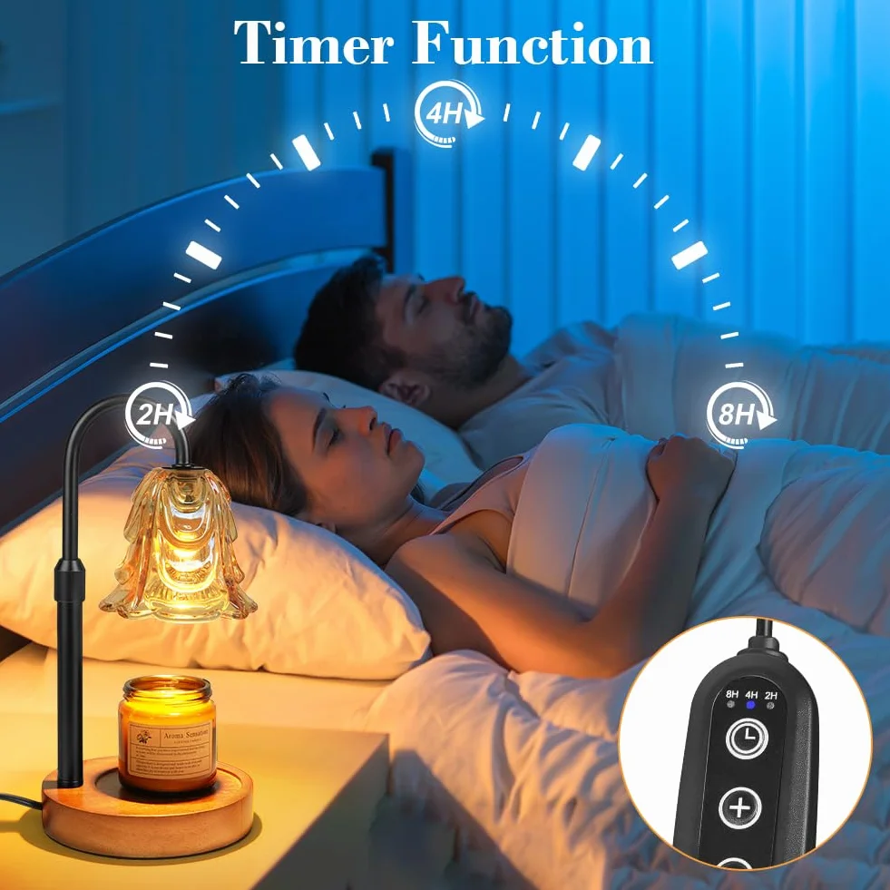 Vicloon Lámpara Calentador de Velas, Lampara Vela con Temporizador y atenuador, Lámpara Perfumada con 2 Bombillas, Altura Ajustable, Lámpara Fusión Cera Eléctrica para Hogar Decoración