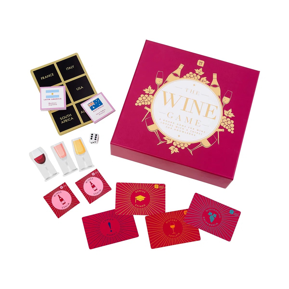 Talking Tables Juego de Mesa de Trivia con temática del Vino, Noche de Juegos, Adultos, Conocimientos Generales (Wine-Game)