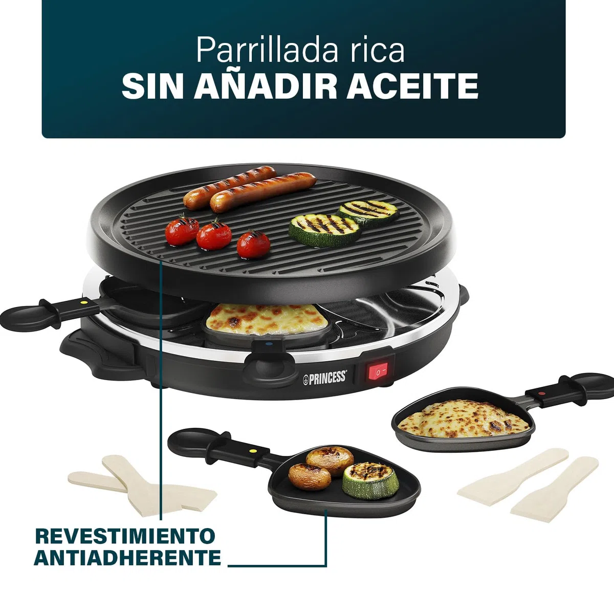 Princess petra Electric Raclette 6 Grill Party – Raclette para 6 personas con forma redonda - 162725