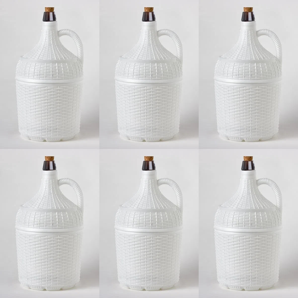 Pack 6 Garrafas Damajuanas Garrafones 5 litros Cristal Forrado Plástico Blanco Alto Gramaje, Corcho Natural Ajuste Perfecto con Recambios Corcho