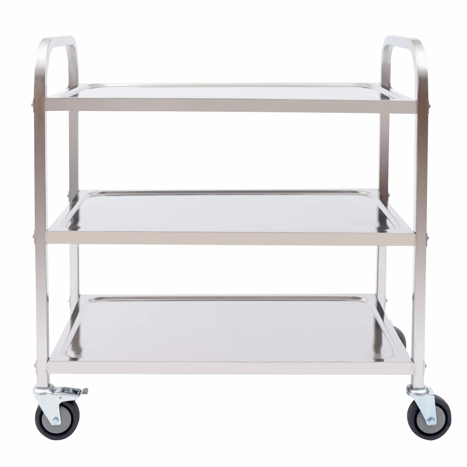 Carro de servicio de acero inoxidable con 3 estantes, para cocina, con ruedas, para hoteles, hospitales, escuelas, 85 x 45 x 90 cm