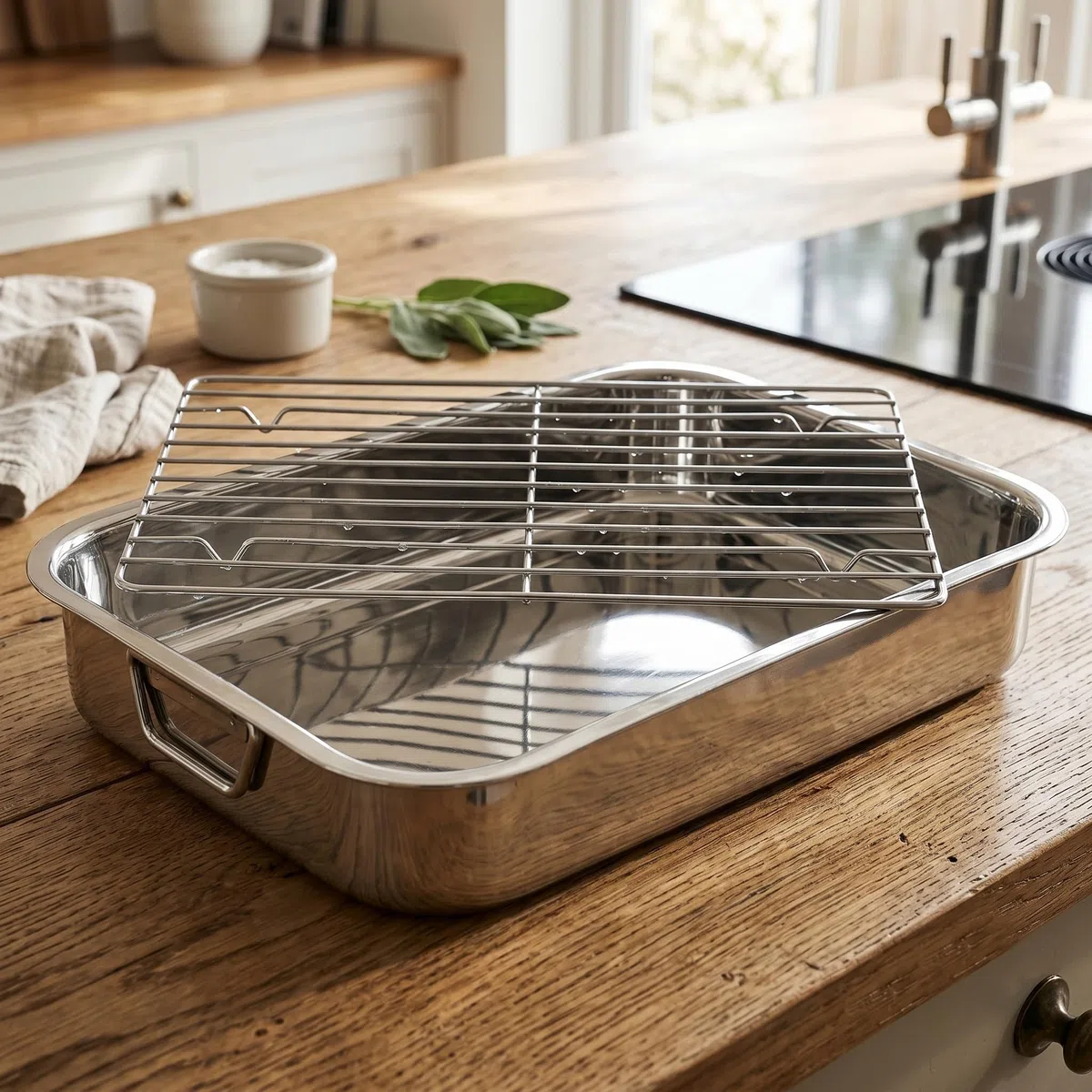 Menax - Bandeja Horno Acero Inoxidable Con Rejilla - Fuente Universal Para Horno - 35 cm