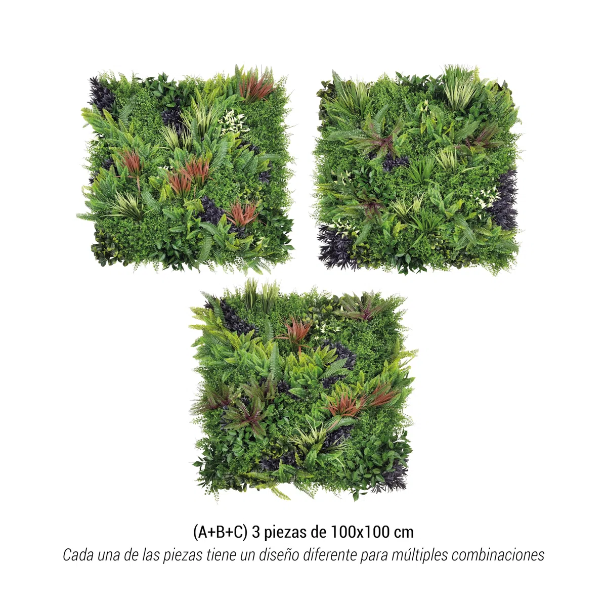 BONERVA | Jardín Vertical Artificial Amazonas | Pack 3 Piezas 100x100 Cm (3m²) | Planta Artificial Decorativa para hogar, Oficina, Hotel, Restaurante, etc. | MAL1218