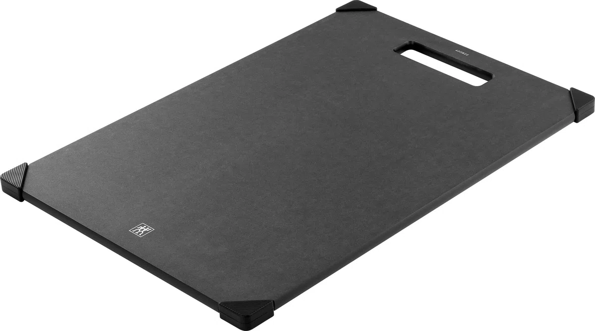 ZWILLING Tabla de cortar de 37 x 25 cm, de fibra de madera, con surco antideslizante, apta para lavavajillas, color negro
