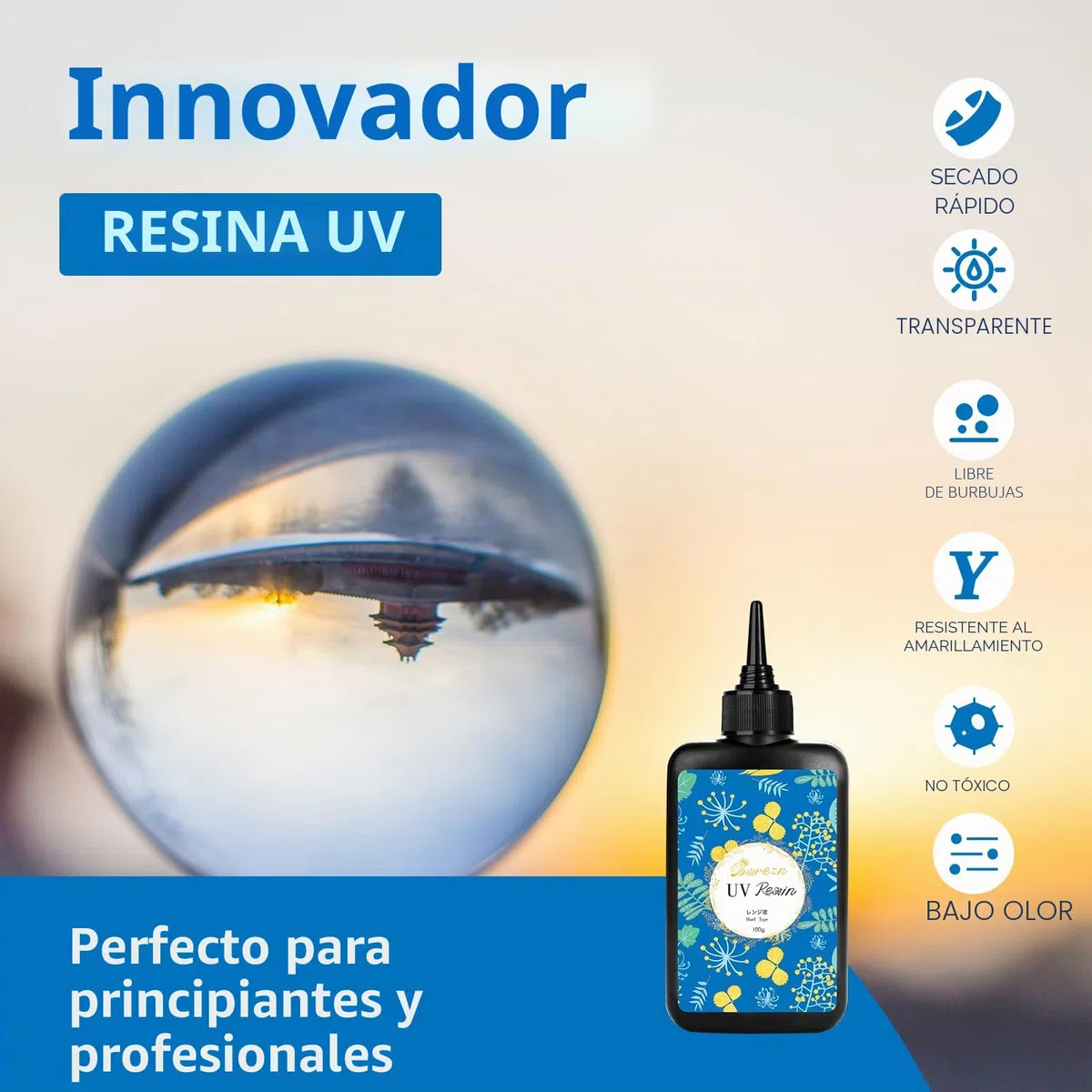 Bsrezn 200G Kit de Resina UV con Lampara UV Resina Epoxi, Resina UV Transparente Joyeria Premixada, UV Resin de Curado Rápido para la Fabricación de Joyas, DIY, Decoración de Casa