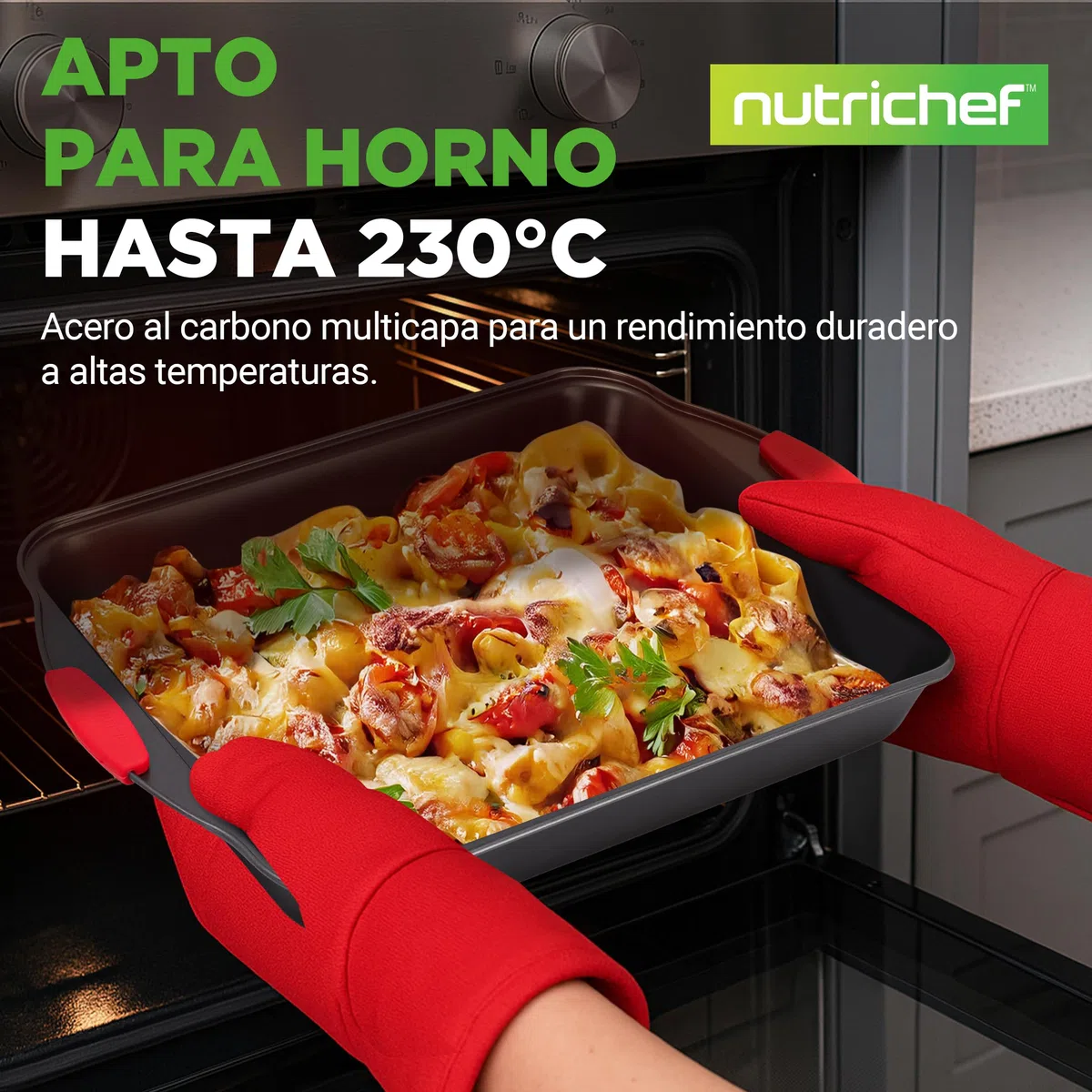 Nutrichef Bandejas Horno, Cocina, Set de 8, Antiadherentes, Mangos de Silicona