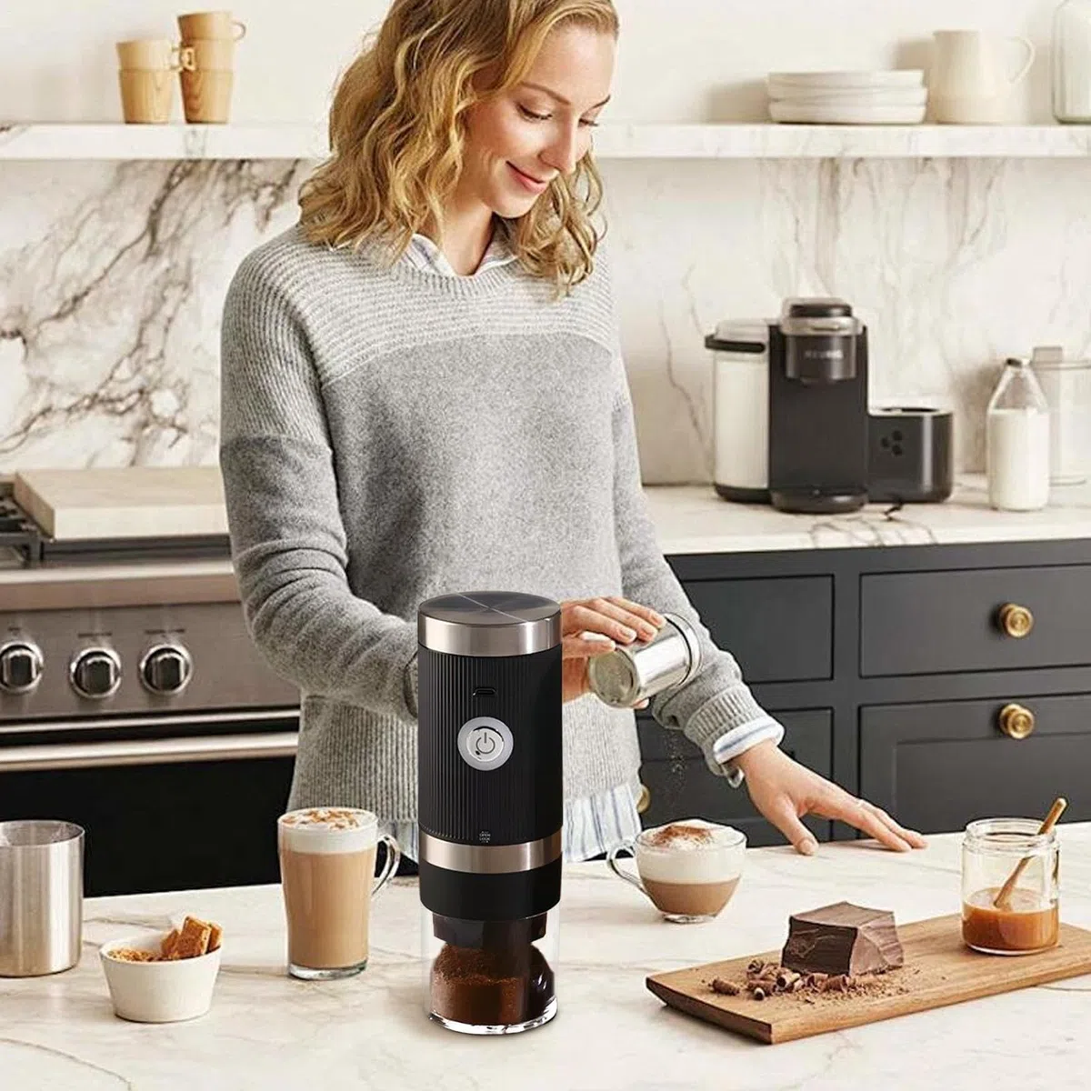 Molinillo de café eléctrico, molinillo de carga USB, trituradora recargable, mecanismo de cónica, molienda de alta velocidad, 7.87 x 2.76 x 2.76 pulgadas, ideal para necesidades de preparación