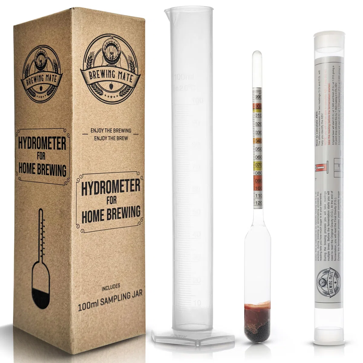 Hidrómetro casero con tarro de muestreo de 100 ml, equipo esencial de preparación casera para hacer cerveza, hacer vino y hacer sidra