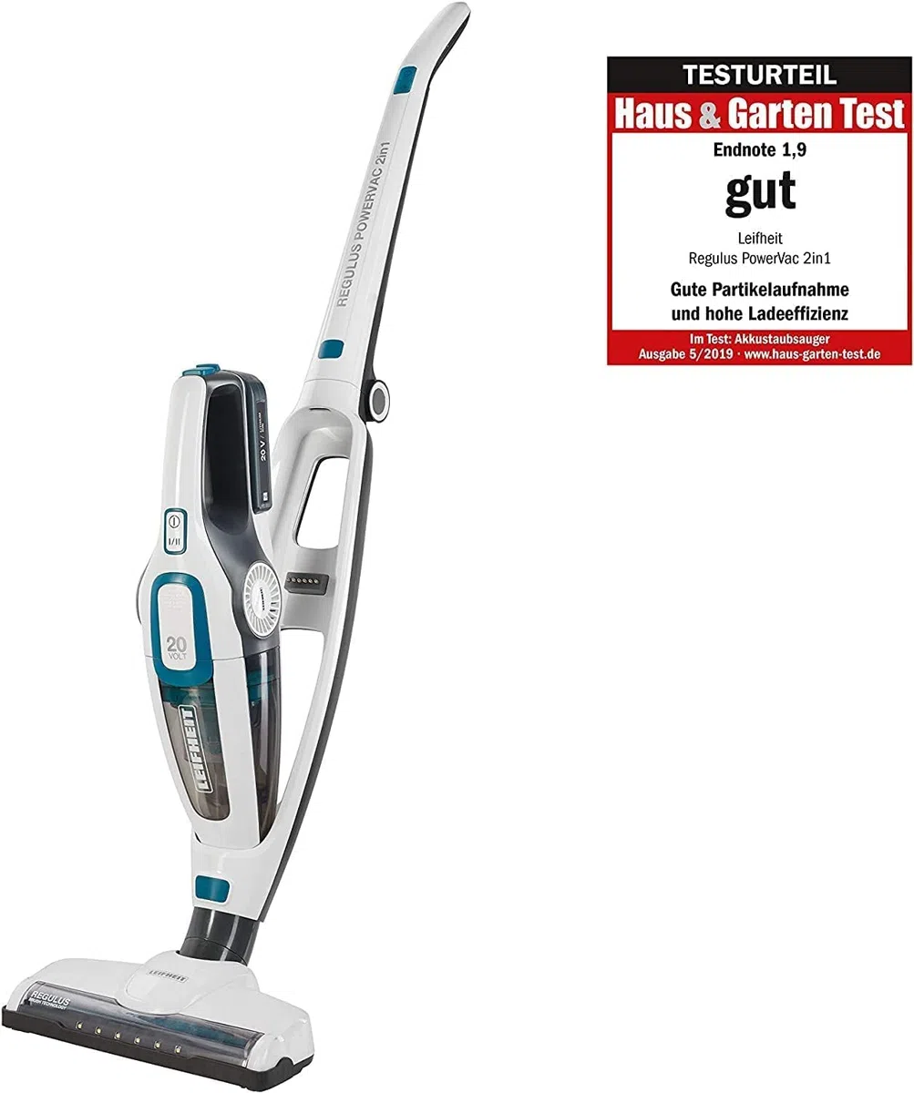 Leifheit Aspiradora sin cables Regulus PowerVac 2in1, aspirador sin bolsa, con batería y con aspiradora de mano incluida, 40 minutos de autonomía | Compatible con mopa Profi XL, ancho 42 cm, limpieza en seco y húmedo, micro duo, super soft y static plus l