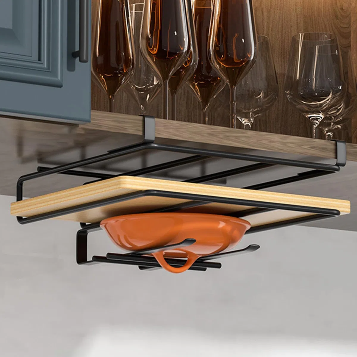 Organizador de tabla de cortar para armario, estante colgante para bandeja de servir, estante de cocina de acero inoxidable para organizar toallas, tablas de cortar, sartenes para hornear