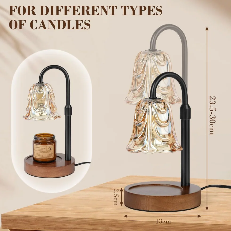 Vicloon Lámpara Calentador de Velas, Lampara Vela con Temporizador y atenuador, Lámpara Perfumada con 2 Bombillas, Altura Ajustable, Lámpara Fusión Cera Eléctrica para Hogar Decoración