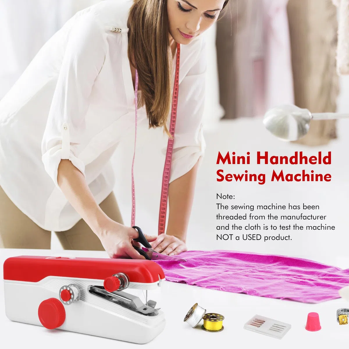 Máquina de Coser Portátil de Mano, Mini para Principiantes, Eléctrica con Puntada Rápida y Velocidad Ajustable, Kit de Reparación de Ropa DIY para Hogar y Viaje con Accesorios (Rojo)