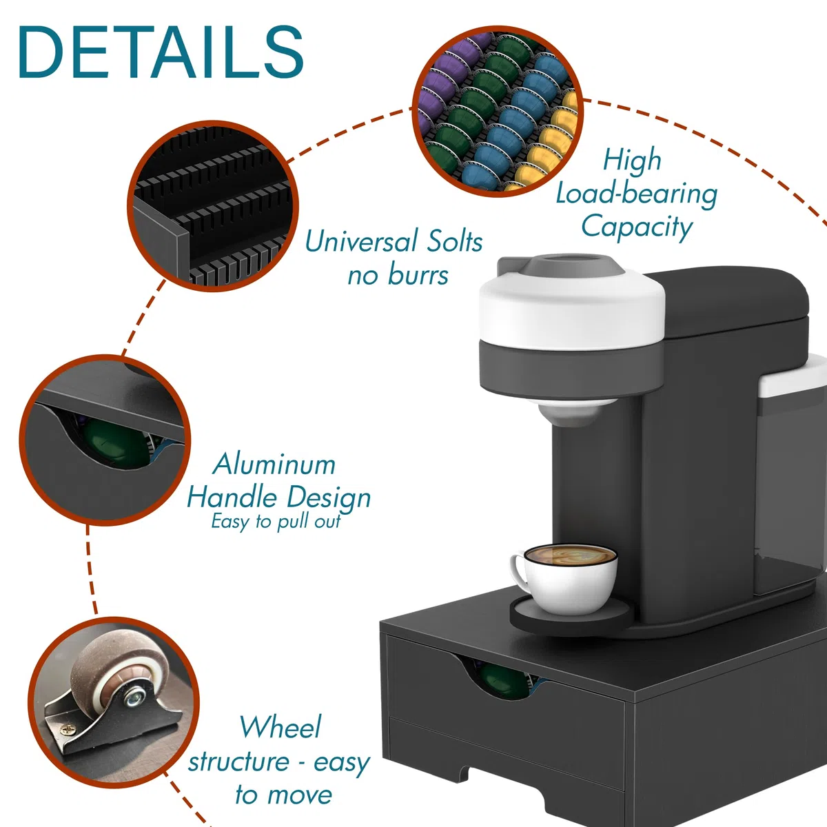 Suli Portacápsulas de café para cápsulas 52 cápsulas,negro | Dispensador Capsulas Compatible,Cajón para Almacenar Cápsulas,Soportes para Cápsulas de Café para 52 Cápsulas Vertuoline