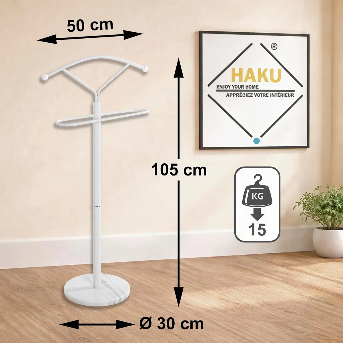 HAKU galán de noche mármol blanco metal perchero mudo dormitorio - Medidas: Ancho 50 x Alto 105 x Profundidad 32 cm, Estilo: Moderno