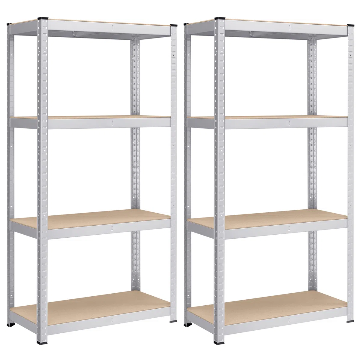 SONGMICS Estantería de 4 Niveles, Juego de 2 estanterías de Acero para Almacenamiento, Montaje sin Tornillos, para Garaje, cobertizo, Capacidad de Carga de 520 kg Cada una, 40 x 80 x 160 cm, Plata