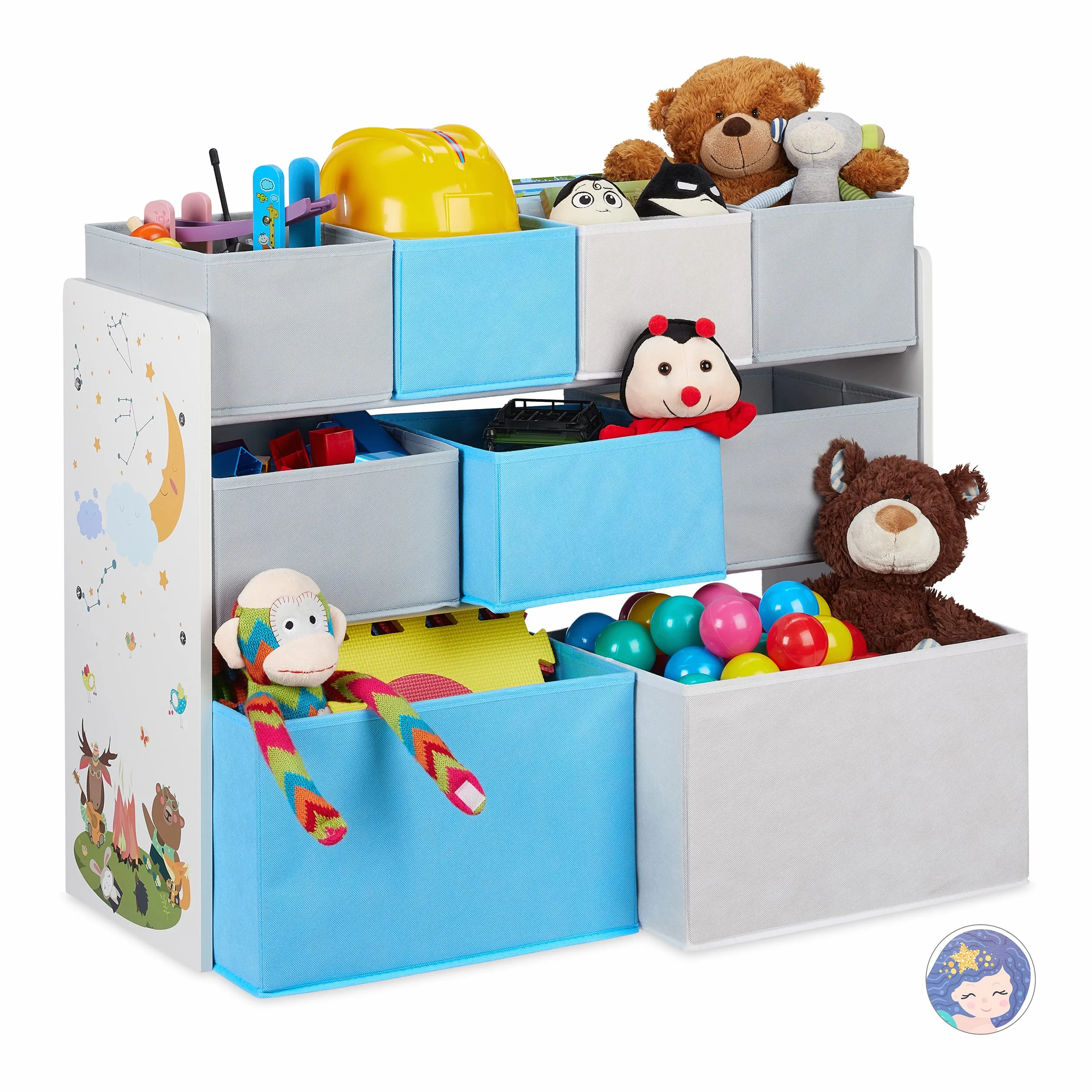 Relaxdays Estantería Infantil 9 Cajas Tela, Estampado Animales, Organizador Juguetes, 66 x 82,5 x 29,5 cm, Multicolor