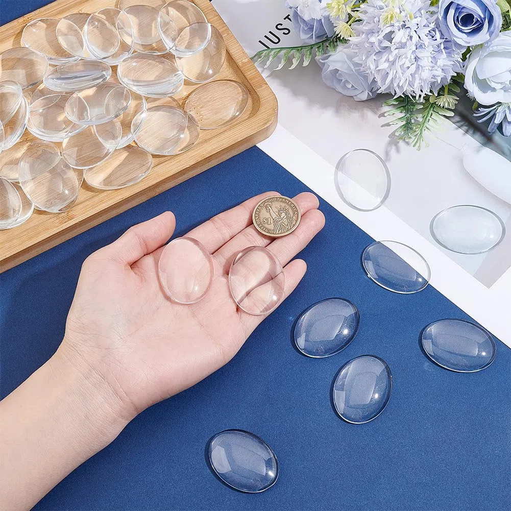 Beebeecraft 50 Pieza de Cabujones de Vidrio Ovalados con Parte Trasera Plana de 30x40mm Transparentes con Parte Trasera Plana para Camafeos Adornos de Cristal para Fotos Colgantes Manualidades