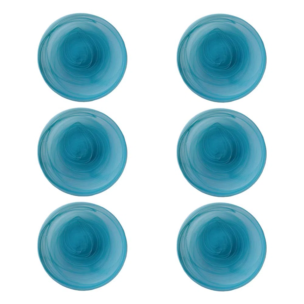 EME Pack Bajoplatos Azul Cristal con diseño de Líneas en Espiral Círculo. Diámetro: 33 cm. Contiene: 6 unidades. Bajoplatos Cristal disponible en Rosa, Azul y Ámbar