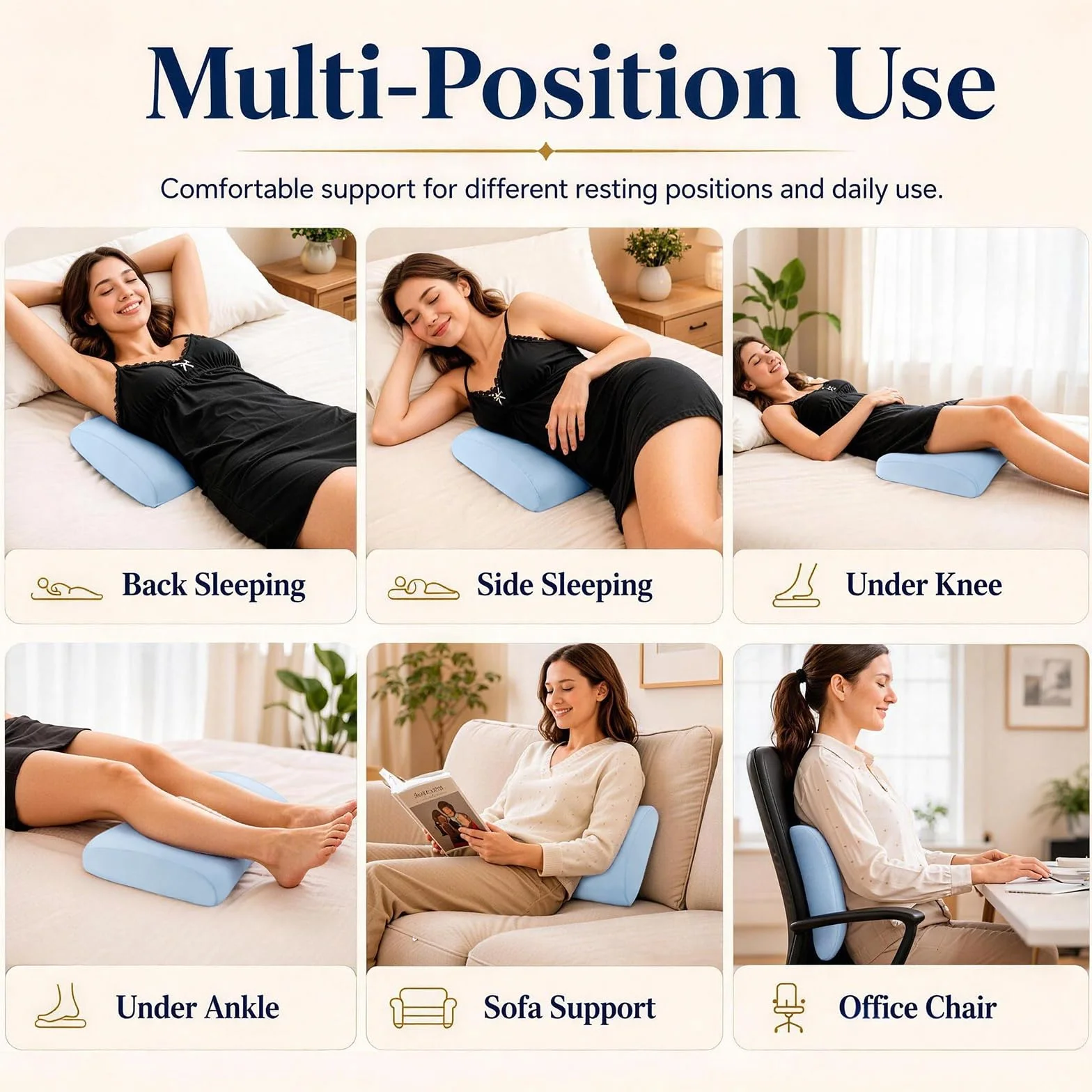 Almohada de apoyo lumbar para aliviar el dolor de espalda: almohada de espalda baja para dormir, almohada de cintura de espuma viscoelástica, almohada de cuña para dormir de lado, espalda y boca
