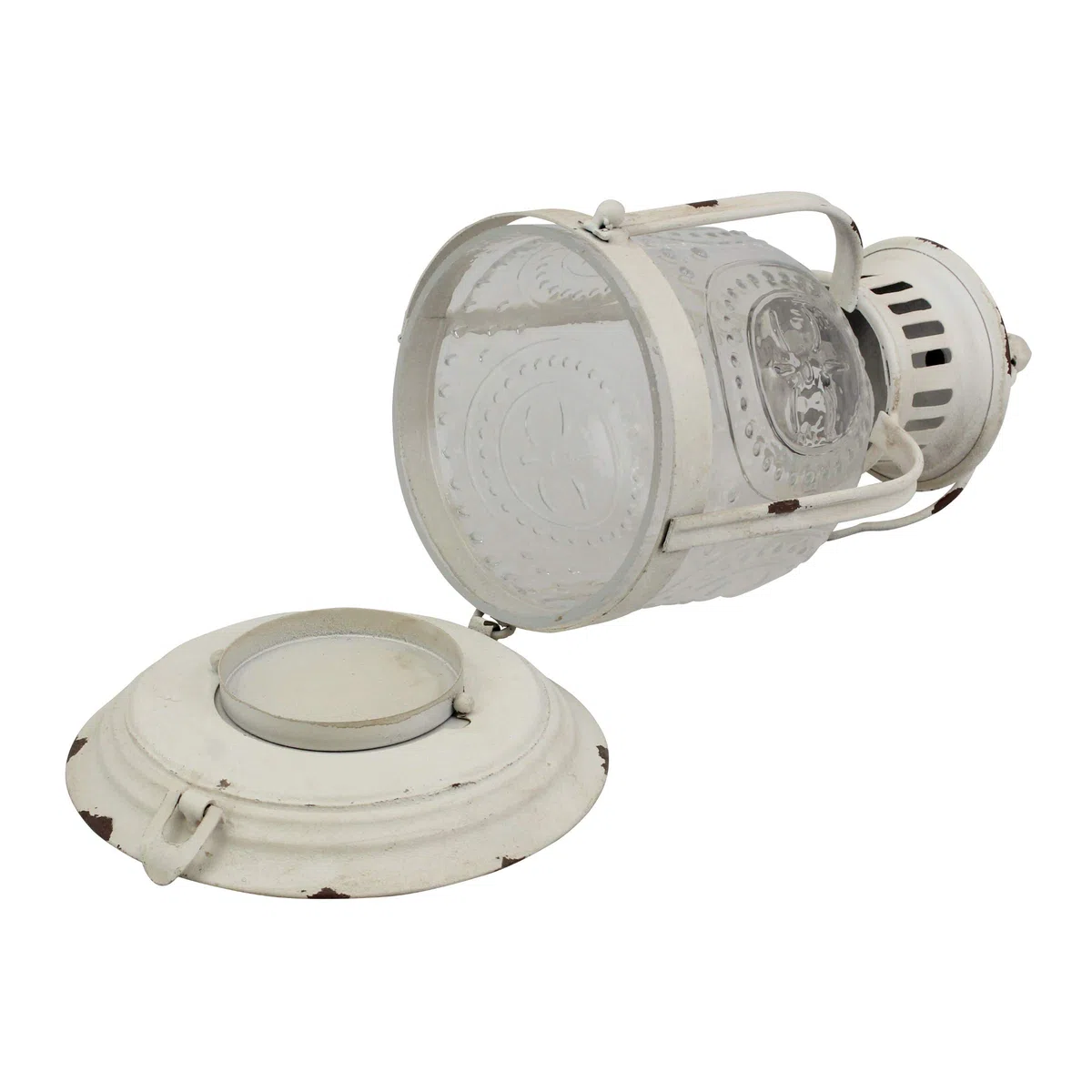 Stonebriar - Farol de Metal Blanco Desgastado Antiguo, úsalo como decoración para Fiestas de cumpleaños, un Centro de Mesa rústico de Boda, o CREA un Ambiente Relajante de SPA, para Uso en Interiores
