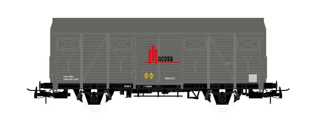 Electrotren E19046 - Carro de 2 Ejes Ore, con Paredes de Madera, Macosa Livery, Material rodante del período III