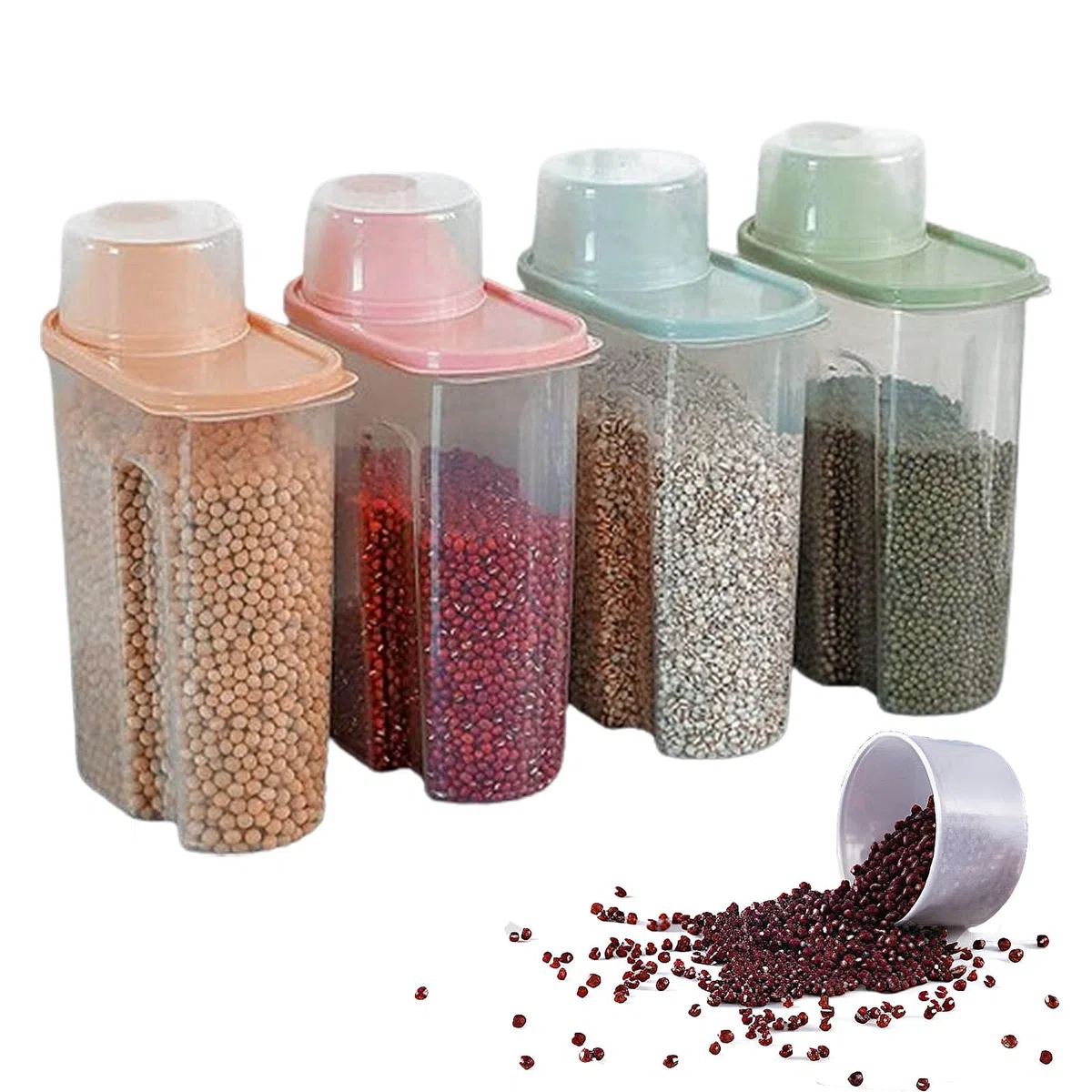 4 Pieza Contenedor de Granos, Envases Plástico, Recipientes para Cereales Almacenamiento, Tanque Almacenamiento Alimentos Secos, Caja Almacenamiento Alimentos, para Alimentos Secos, Cereales (small)