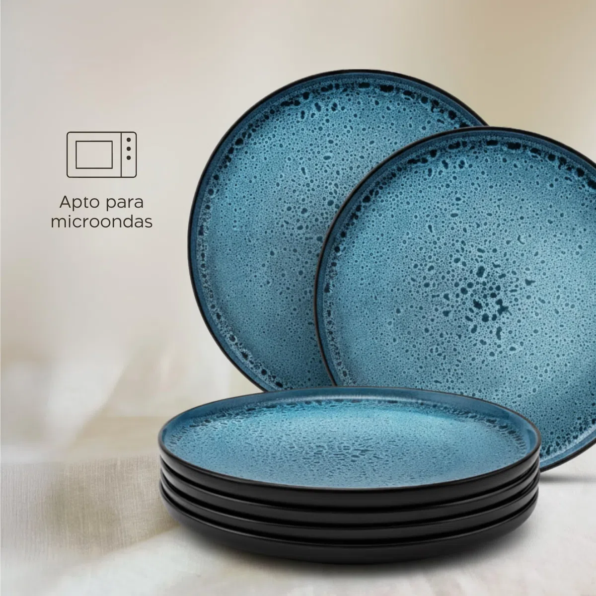 Twinzee Vajillas Completas 6 Personas de Gres Azur Resistente - 6 Platos Grandes estilo Riviera - Apta microondas