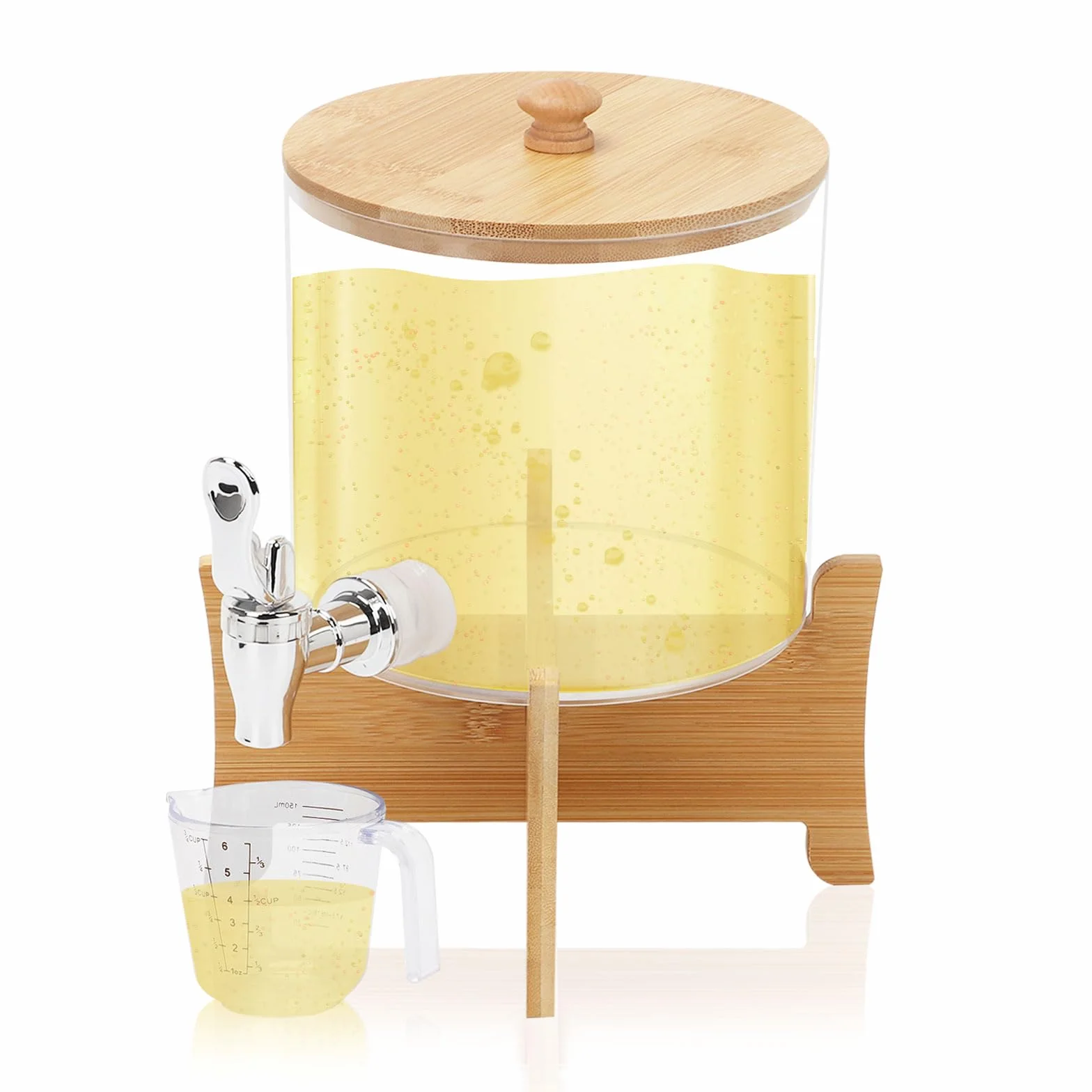 Dispensador de Detergente,Recipientes de Almacenamiento de Lavandería con Soporte de Madera,Grifo y Tapa,Tarros de Almacenamiento de Detergente,Botella de Almacenamiento de Suavizante de Tela
