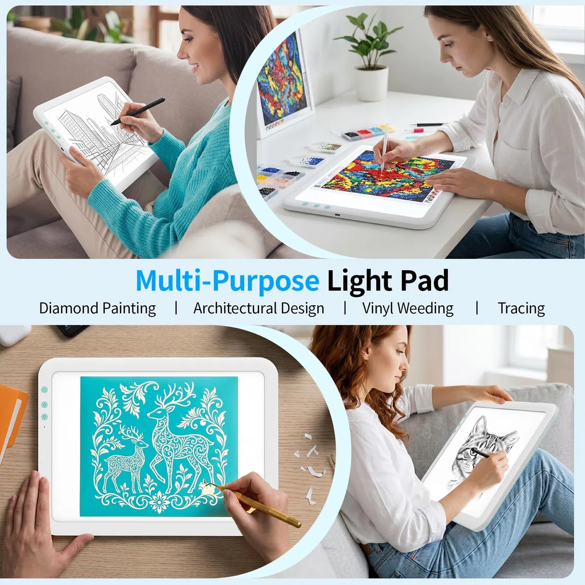 TOHETO Almohadilla de luz LED recargable A4 superbrillante alimentada por batería de litio de 3500 mAh para deshierbar herramienta de vinilo, tablero de luz inalámbrico portátil para trazar, pintura