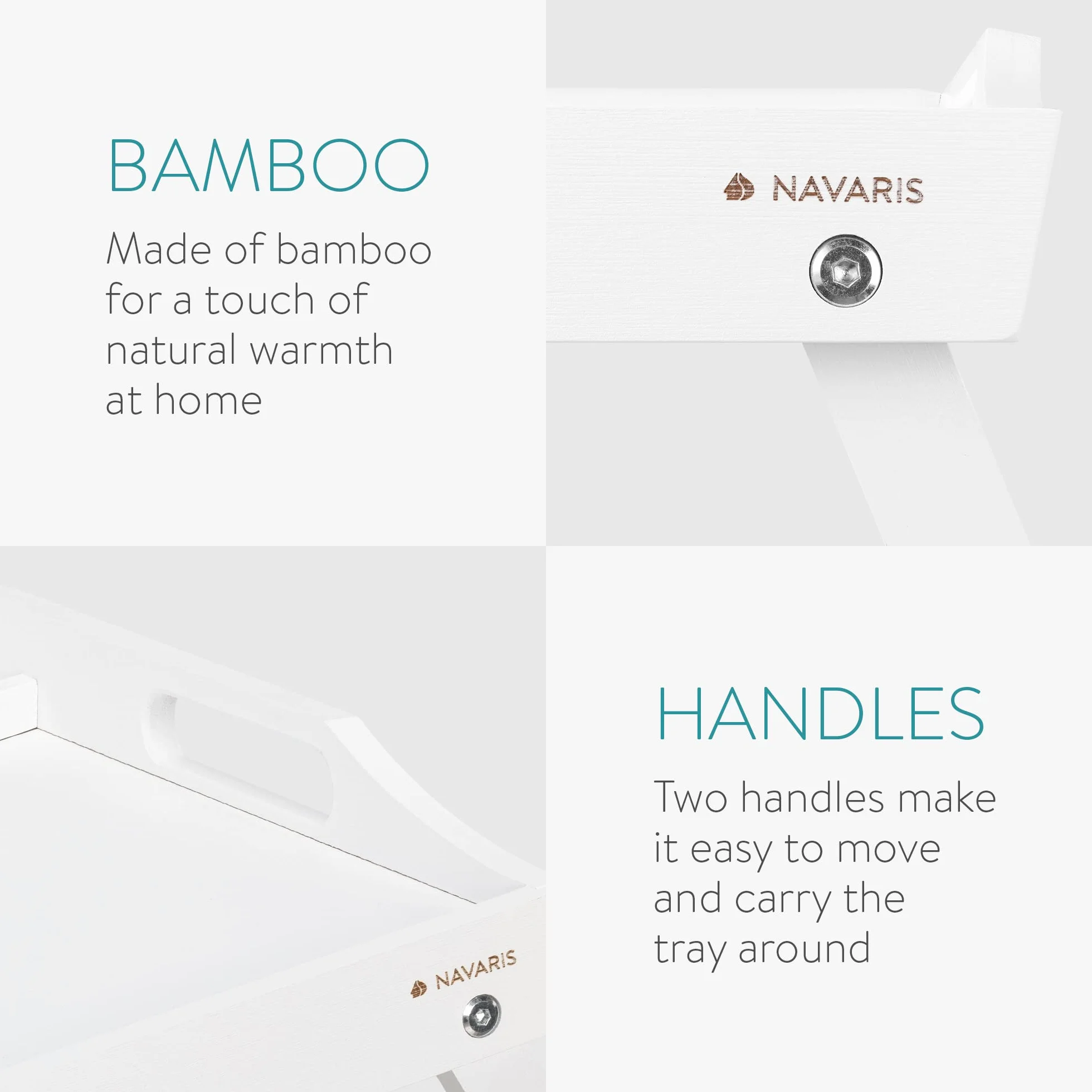 Navaris Bandeja Plegable para Cama - Mesa de bambú con Patas para sofá - Bandeja para Transportar Desayuno Comida Cena - Mesita Auxiliar en Blanco