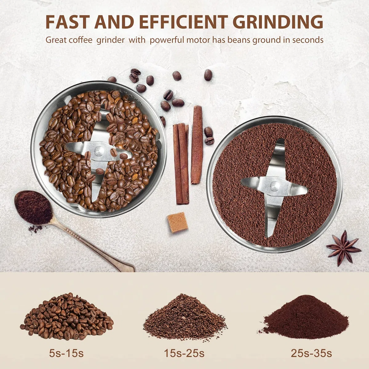 Molinillo de Café Eléctrico 400W Molinillo de especias 100g Recipiente y Lavable Extraíble 4 Cuchillas de acero Inoxidable Café en Grano Especias Frutos Secos