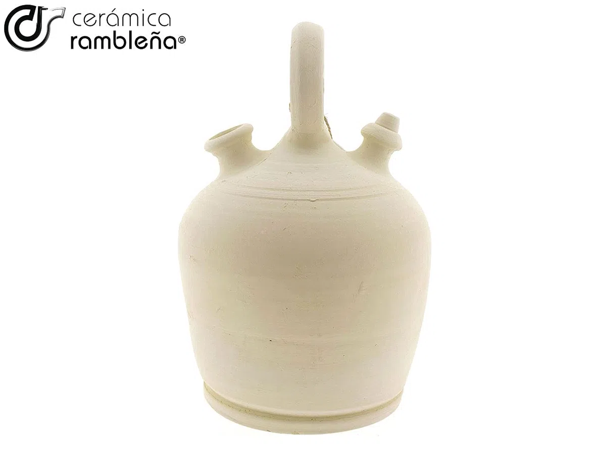 CERÁMICA RAMBLEÑA | Botijo de Barro Tradicional asa Redonda Base Ancha de La Rambla (Córdoba) | 100% Hecho a Mano | 4 litros | Eco | Plato NO Incluido
