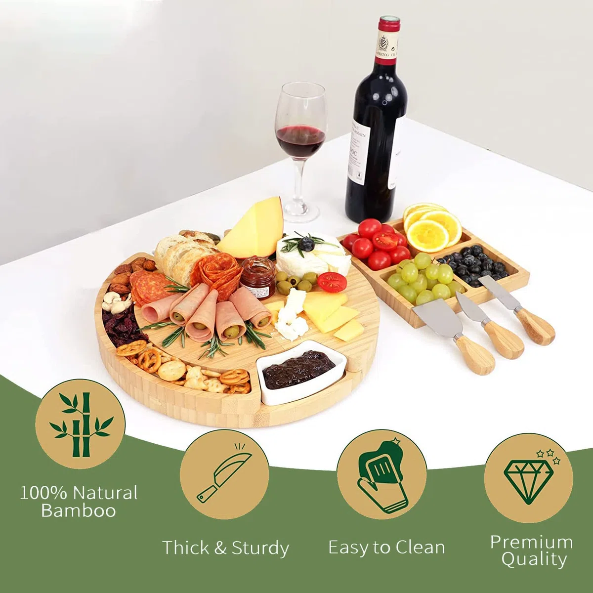 Louis Donné Tabla de queso con herramientas de queso, plato de queso, juego de placas de charcutería, servidor de madera grande grueso, regalo de calor para los amantes de la comida