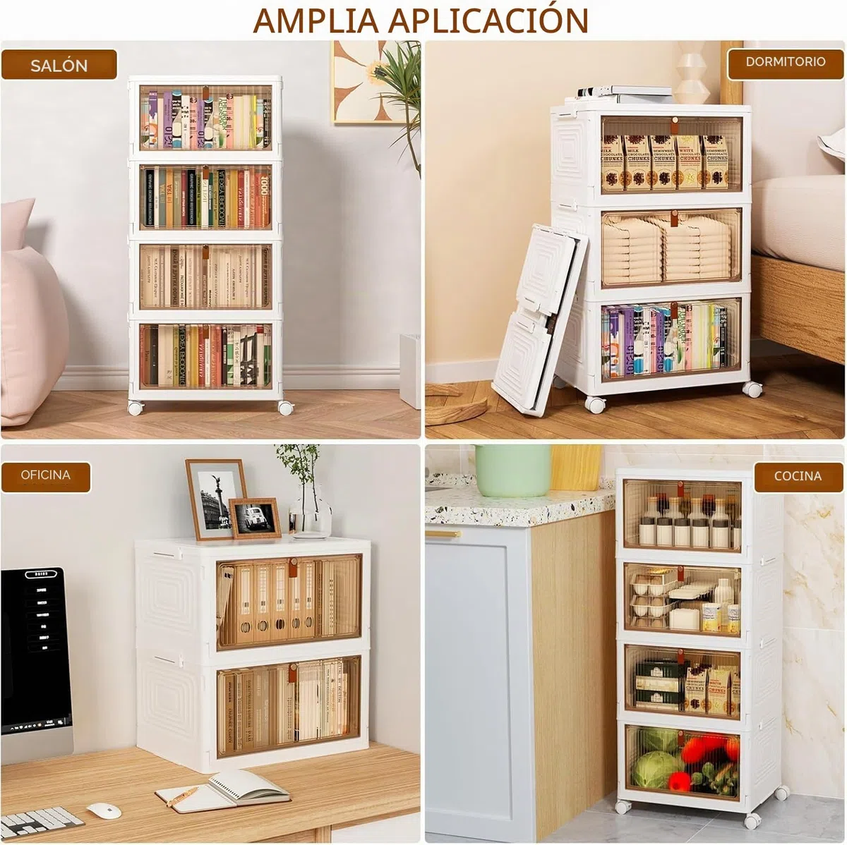 SavvyStor Cajas de almacenamiento con tapa, cajones de almacenamiento de plástico de 4 niveles, cajas apilables, organizador para dormitorio y sala de estar