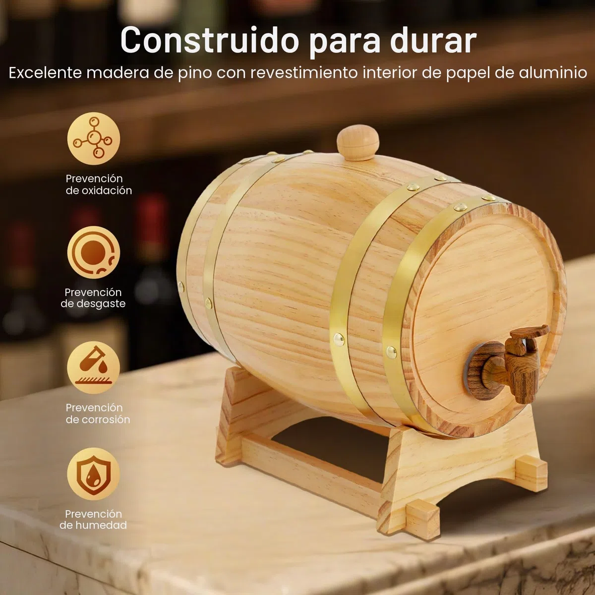 Barriles de madera de roble de 3 litros, barriles de vino, barril de madera con caballete y grifo, barril de roble para almacenamiento de whisky, vino, licores, dispensador de whisky, regalo