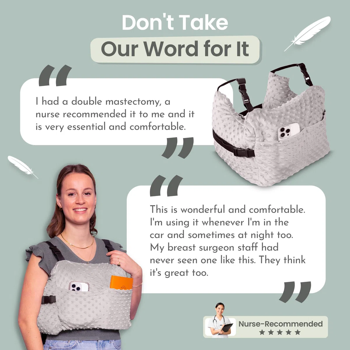MOYOAMA Almohada posmastectomía – Almohada postoperatoria para Coche, reducción y Aumento de Senos, Almohada de Pecho después de cirugía cardíaca, imprescindible para recuperación de mastectomía,