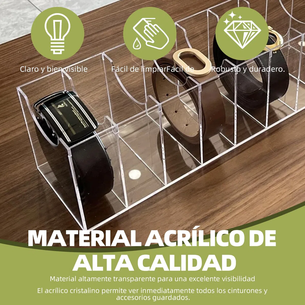 Caja organizadora de acrílico con 7 compartimentos y diseño de cajón. Ideal para organizar y guardar corbatas y cinturones en los cajones del armario.