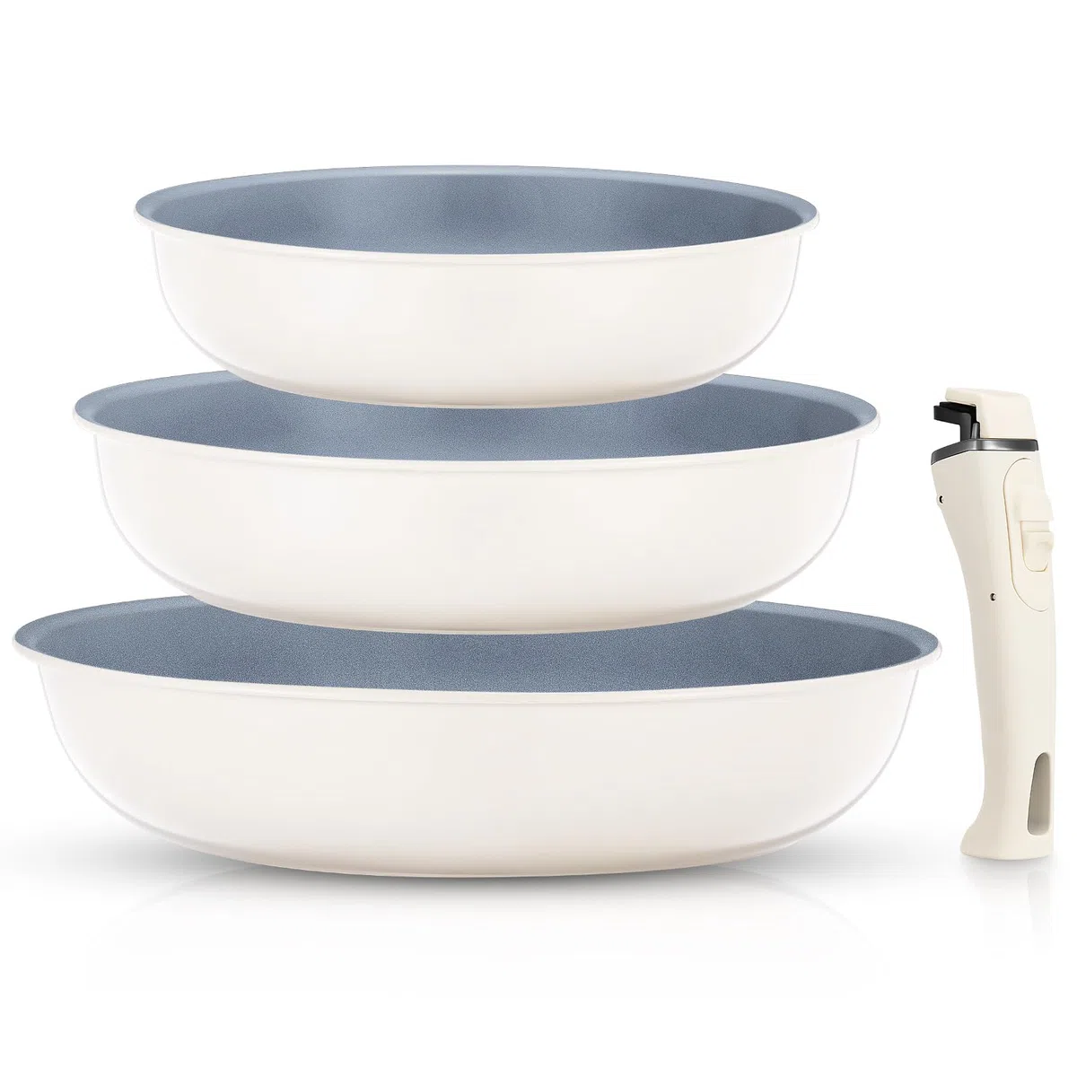 FOHERE Juego de 3 Sartenes Antiadherentes de 20/24/28 cm con Mango Extraíble, Recubrimiento Cerámico, Sartenes Induccion Apto para Todas las Estufas, se Puede Lavavajillas y Horn, Aluminio, Gris