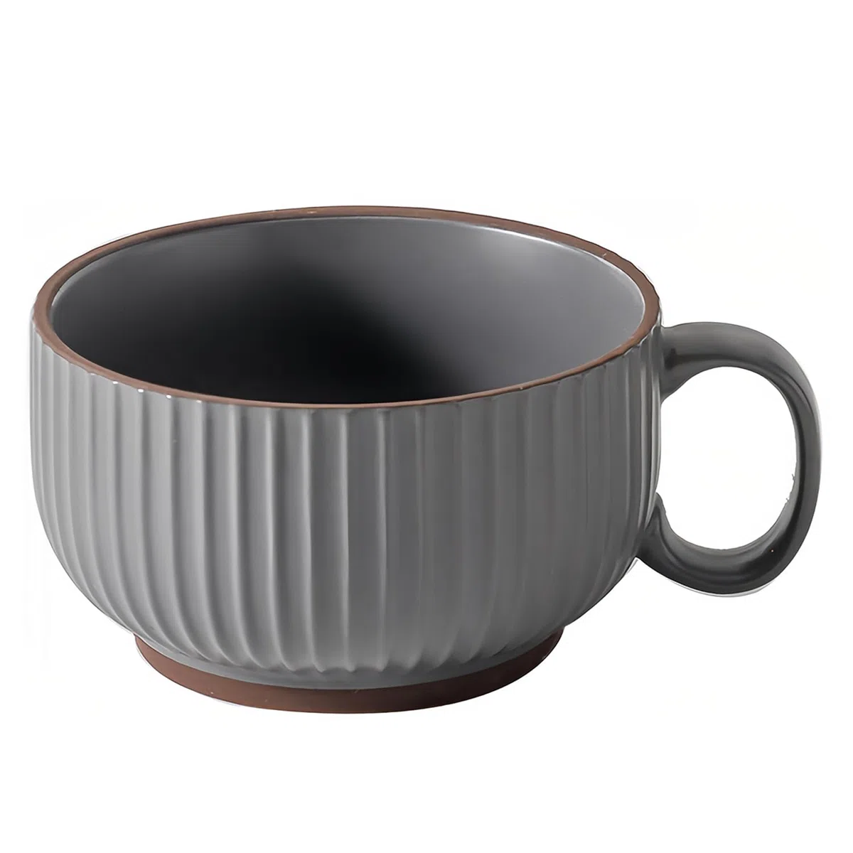 Taza de sopa con tapa, 450 ml, tazón de sopa para microondas, taza de sopa de cerámica pequeña (gris)