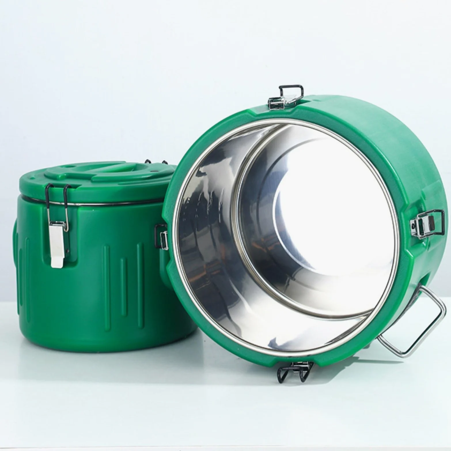 3 Piezas Cubeta Térmica Recipientes de Almacenaje Barril Isotérmico Aislante con Asa Ergonómica Adecuado para Almacenar Sopa Bebida Comida, Verde, Verde, Juego De 3 Piezas 5L/10L/30L