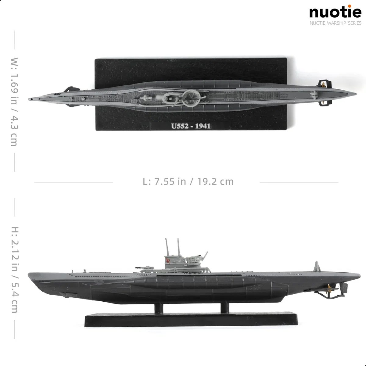NUOTIE 1/350 U-552-1941 - Modelo militar alemán Kriegsmarine Submarino de la Segunda Guerra Mundial Roter Teufel U-Boat modelo Warld War II aleación de metal fundido a presión con soporte de
